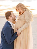 Sequin Tulle Splicing Long Sleeve Party Gown Photoshoot Maternity Baby Shower Maxi Dress Maternity