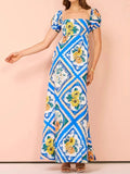Square Neck Puff Sleeve Maxi Dress DJPT