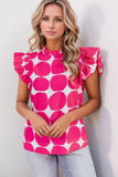 Pattern Frilled Collar Flutter Sleeve Top DJPT