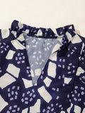 Print Frilled Puff Sleeve V Neck Blouse DJPT