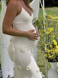Spaghetti Strap Backless 3D Flowers Maternity Maxi Dress Maternity