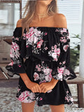 Size Floral Off-Shoulder Flounce Sleeve Mini Dress Plus Size DJPT