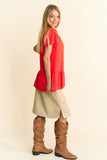 & Dani Solid Lace Trim Neck Short Sleeve Peplum Top DJPT