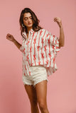 Bow Ribbon Woven Printed Button Down Shirt DJPT