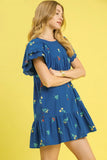 Floral Embroidered Short Sleeve Mini Dress DJPT