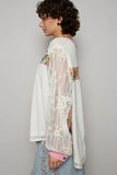 Button Detail Floral Patchwork Crochet Sleeve Blouse DJPT