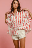 Bow Ribbon Woven Printed Button Down Shirt DJPT