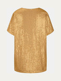 Size Sequin V-Neck Short Sleeve Top DJPT