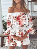 Size Floral Off-Shoulder Flounce Sleeve Mini Dress Plus Size DJPT