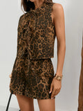 Print Tie Front Tank and Shorts Denim Set DJPT