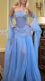 A Line Off The Shoulder Maxi Long Party Light Blue Chiffon Prom Dresses Evening Dress SD2395 HZ0628