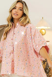 Sequin Striped Short Dolman Sleeve Blouse DJPT