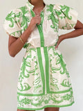 Sleeve Printed Top and Zip Back Skirt Set DJPT