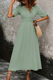 Quarter Button Short Sleeve Dress DJPT