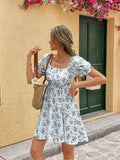 Print Square Neck Mini Dress DJPT