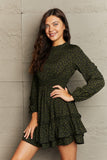 Leopard Smock Waist Long Sleeve Dress DJPT