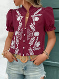 Frill Notched Short Sleeve Blouse DJPT