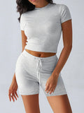 Neck Short Sleeve Top and Shorts Set DJPT