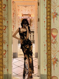 Sheath Straps Floral Chiffon Slit Long Prom Dresses Birthday Outfits SD408