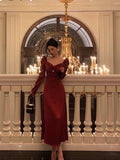 A line Long Sleeves Red Satin Prom Dresses Birthday Outfits SD313