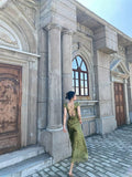 Mermaid V Neckline Short Sleeves Lace Green Floor Length Evening Dress Prom Dresses SD1604