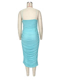 Spaghetti Strap Mesh Ruched Bodycon Babyshower Maternity Midi Dress Maternity