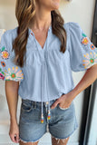 Tie Neck Short Sleeve Blouse DJPT