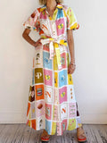 Print Tie Waist Maxi Shirt Dress DJPT