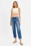 Full Size Mid Rise Boyfriend Roll Up Jeans Plus Size DJPT