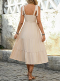 Shoulder Square Neck Tiered Midi Dress DJPT