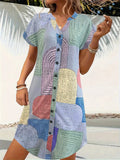 V-Neck Short Sleeve Button-Front Dress DJPT
