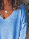 Size V-Neck Drop Shoulder Long Sleeve T-Shirt Plus Size DJPT