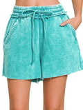 Acid Wash Fleece Drawstring Shorts With Pockets DJPT