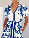 Sleeve Printed Top and Zip Back Skirt Set DJPT