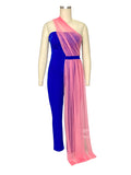 Blue&Pink Tulle Irregular Bandeau Grenadine Off Shoulder Backless Sleeveless Gender Reveal Baby Shower Maternity Jumpsuit Maternity