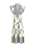 Notched Ruffled Cap Sleeve Dress DJPT