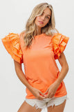 Knit Top Woven Ruffle Tiered Sleeves DJPT