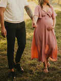 Bow Flutter Sleeve Solid V-neck Flowy Vacation Beach Cute Baby Shower Photoshoot Maternity Maxi Dress Maternity