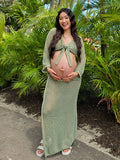 2-in-1 Cut Out Side Slit Fashion Vacation Cover Up Beach Photoshoot Maternity Maxi Dress Maternity