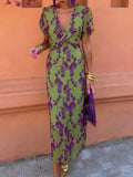 Plunge Short Sleeve Midi Dress DJPT