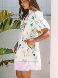 Print Notched Short Sleeve Dress DJPT