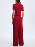 Neck Short Sleeve Top and Pants Set DJPT