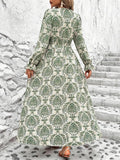 Printed V-Neck Flounce Sleeve Dress DJPT