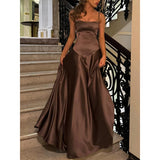 A line Spaghetti Straps Pink Satin Long Party Dresses Prom Dresses SD2705 HZ0628