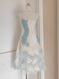 A line Ivory Blue Lace Party Dress Holiday Birthday Outfits For Women SD366