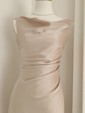 Sheath Boat Sleeveless Champagne Satin Party Dress Holiday Dresses SD349