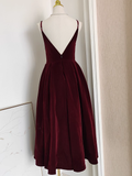 A line Sleeveless Burgundy Velvet Party Dress Holiday Birthday Dresses For Women SD350