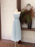A Line Spaghetti Straps Tulle Light Blue Women's Holiday Dresses SD219