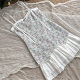 A line Spaghetti Straps Blue Sleeveless Floral Dress Short Holiday Dresses SD280