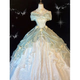 Ball Gown Sweetheart Satin Short Sleeves Long Evening Gown Prom Dresses SD1433 HZ0628